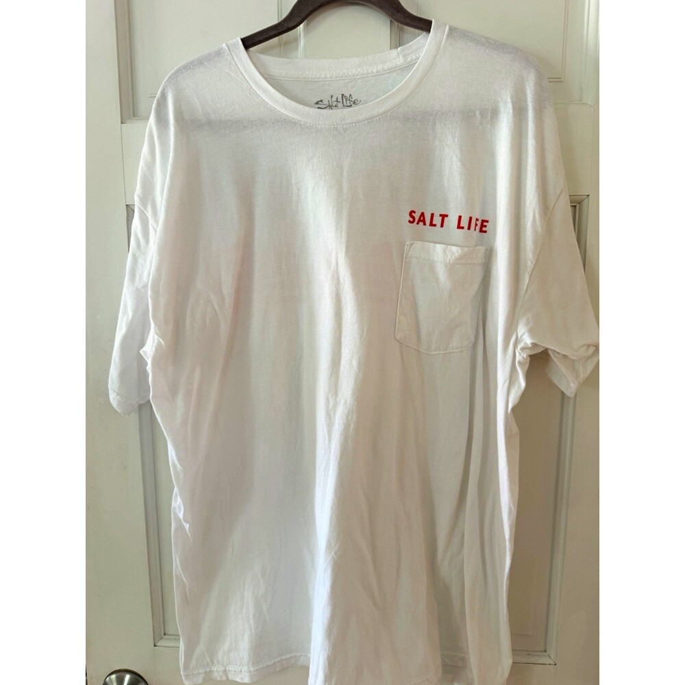 Salt Life Graphic Pocket Logo Men’s L White Short Sleeve Crew Preshrunk Fishing